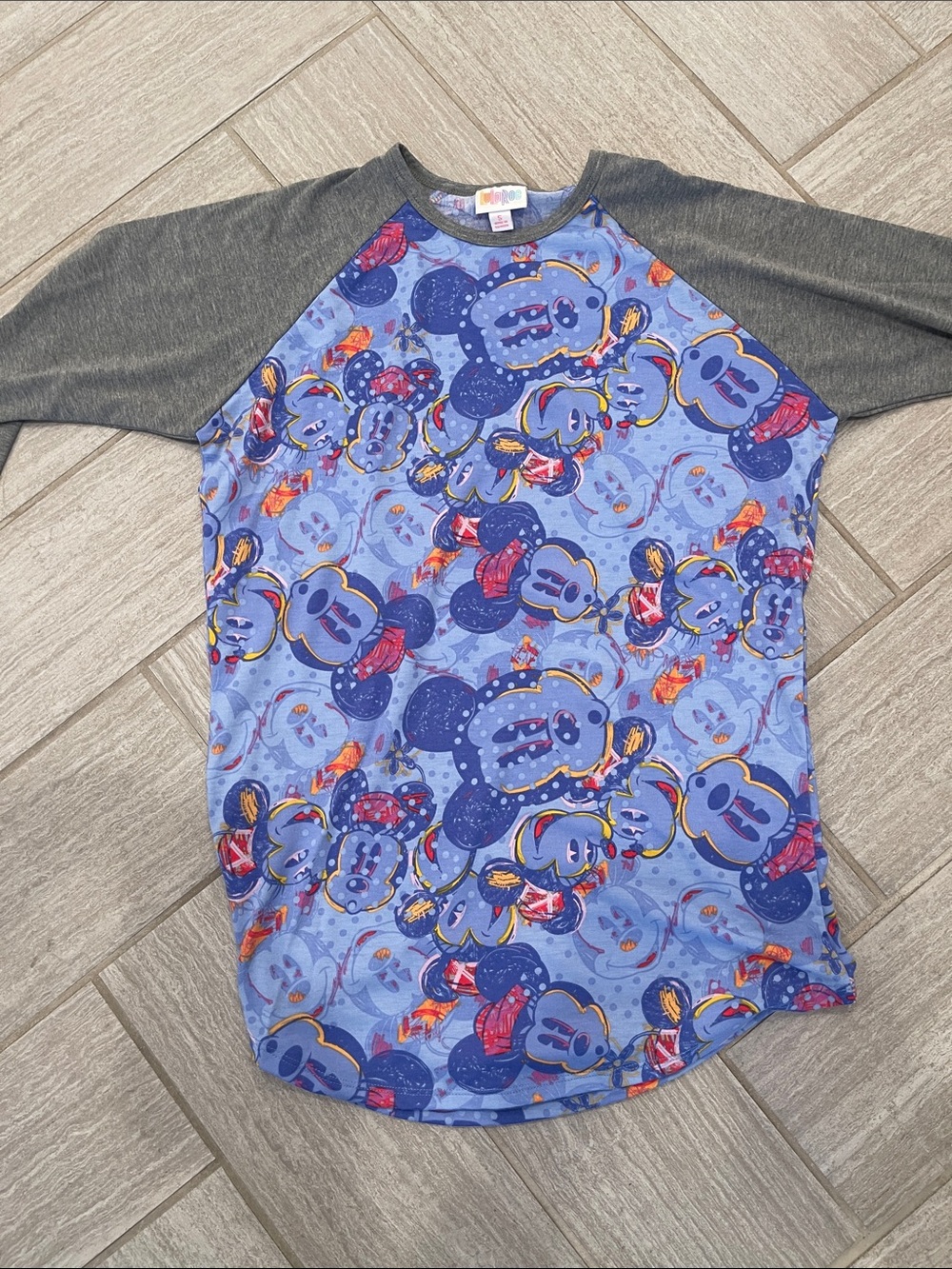 Lularoe Randy Mickey Mouse Raglan Tee with Gray Sleeves
